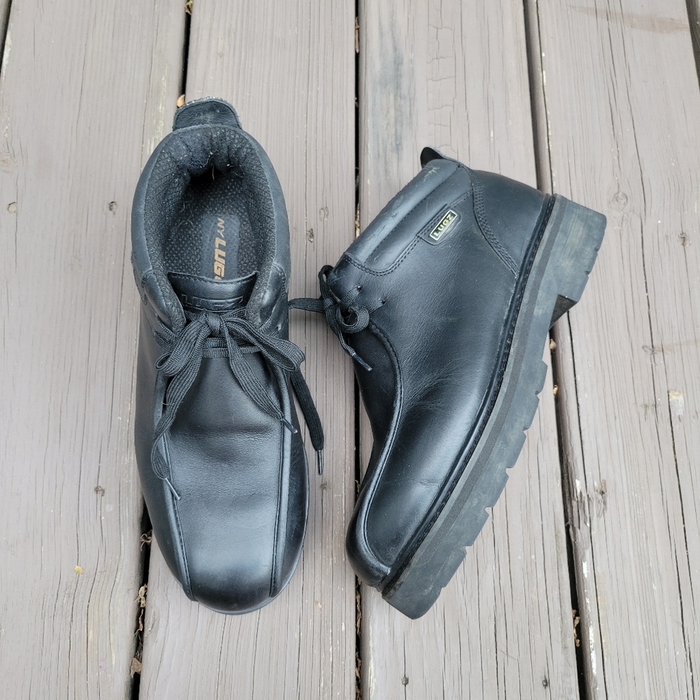 Vintage 90s y2k Lugz Black Leather Lace-up Baseball Toe Chunky‎ Ankle Boots 10